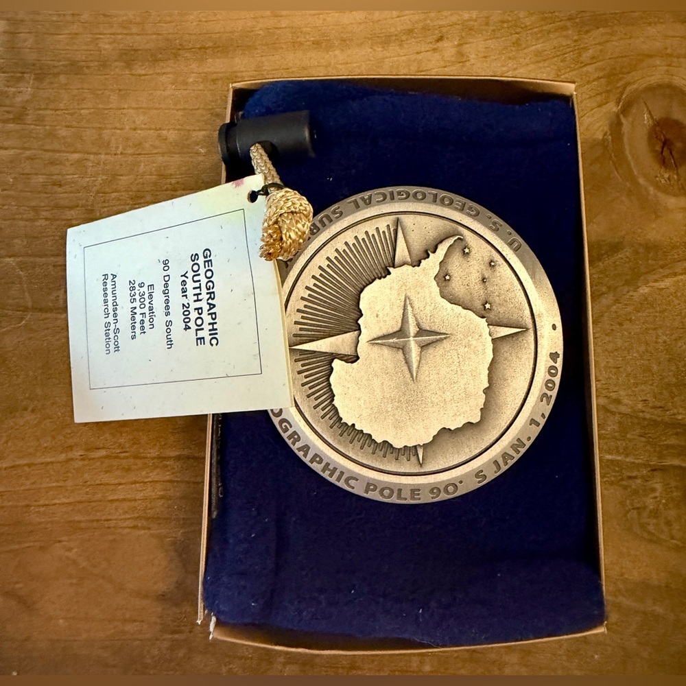 Silver Commemorative Benchmark Medallion Paperweight, South Pole 2004, NIB